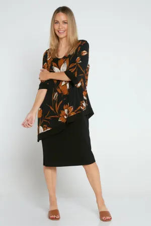 Paloma Dress - Black/Tan Botanical