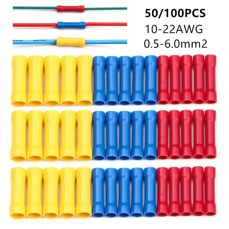 10/50/100pcs Assorted  Insulated Crimp Terminals Electrical Wire Cable Butt Connectors Crimping Terminal BV1.25 BV2.5 BV5.5