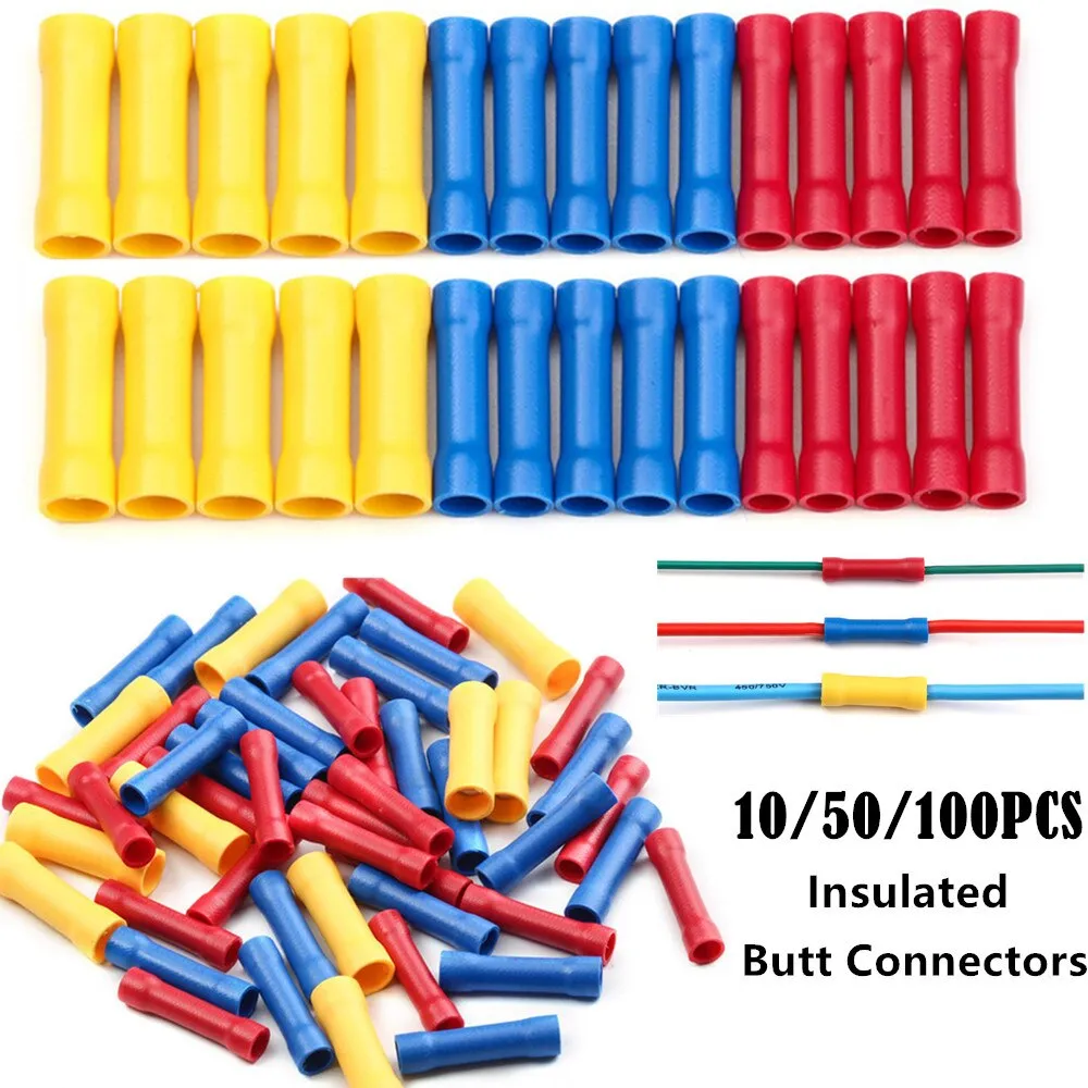 10/50/100pcs Assorted  Insulated Crimp Terminals Electrical Wire Cable Butt Connectors Crimping Terminal BV1.25 BV2.5 BV5.5