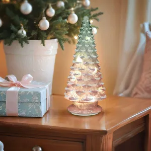 14" Lit Pink Glass Tabletop Tree