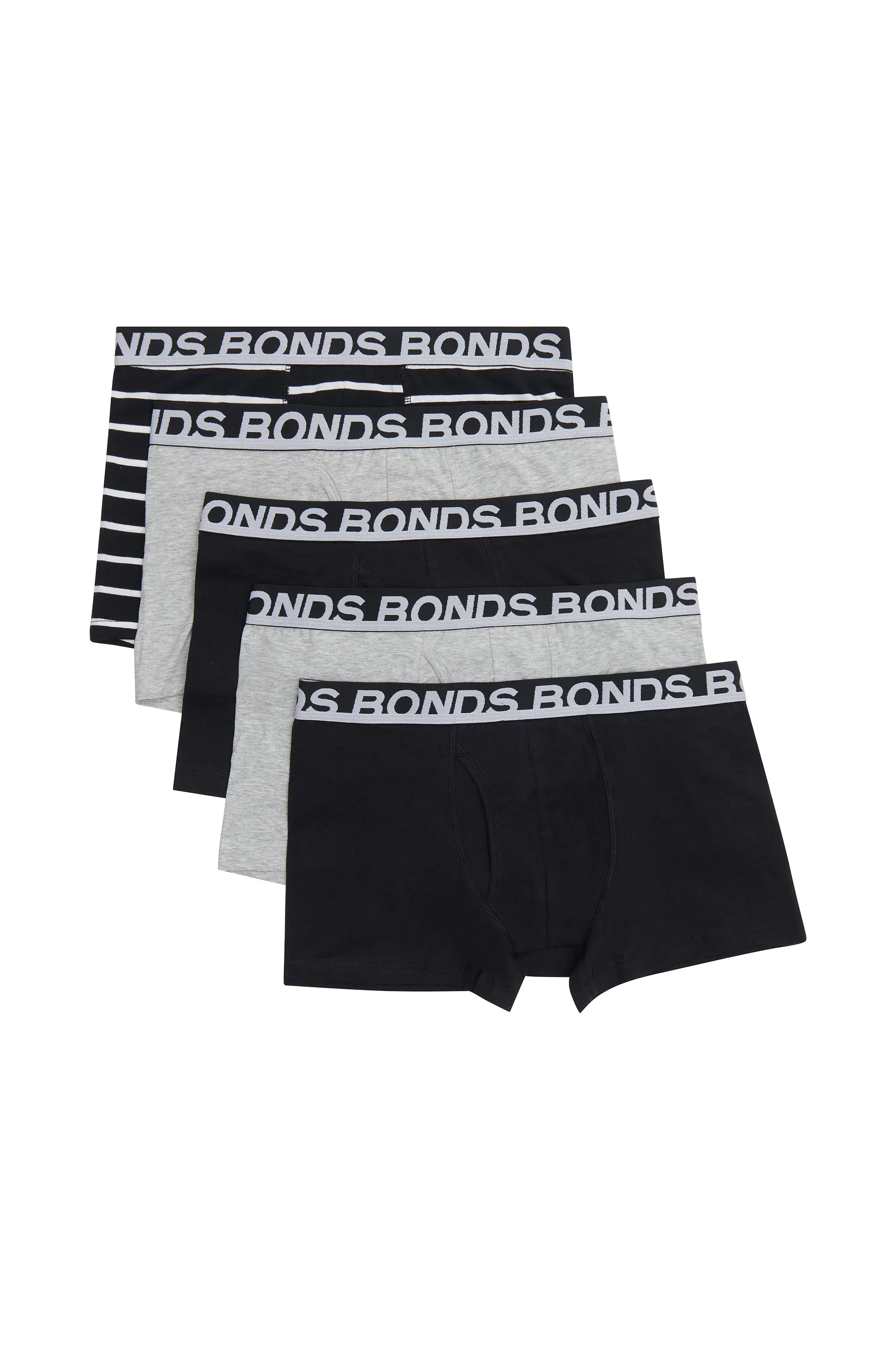 15 X Bonds Mens Everyday Trunks Underwear Black Stripe/Grey/Black