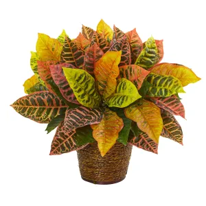 17"  Garden Croton Artificial Plant in Basket (Real Touch)