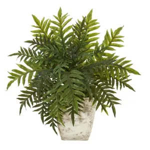 2'Hares Foot Fern Artificial Plant in Country White Planter (Real Touch)