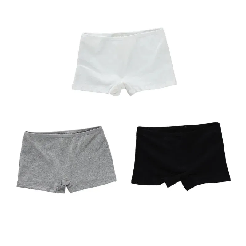 3PC High School Girl Underwear Boxer Trousers Trousers Pure Cotton Solid Color Base Student Breathable Underwear 8-14Years