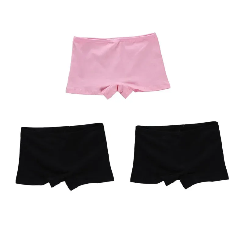 3PC High School Girl Underwear Boxer Trousers Trousers Pure Cotton Solid Color Base Student Breathable Underwear 8-14Years