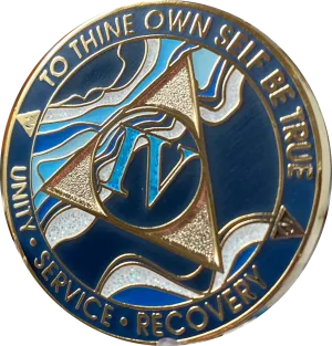 4 Year AA Medallion Elegant Navy Blue Marble Gold Sobriety Chip