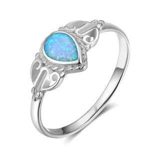 925 Water Drop Shape Opal Stone Sterling Silver Elegant Rings