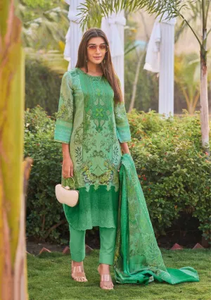 Aqsa Lawn Cotton Pakistani Print Unstitched Suit with Embroidery Green