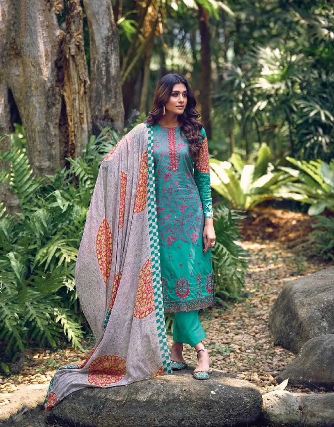 Aqsa Unstitched Cotton Suits Material Printed Embroidered