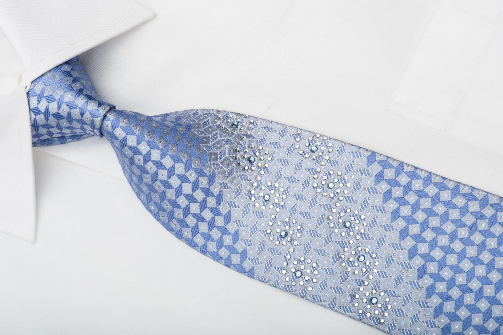 Arnold Palmer Rhinestone Silk Necktie Checkered On Blue With Sparkles