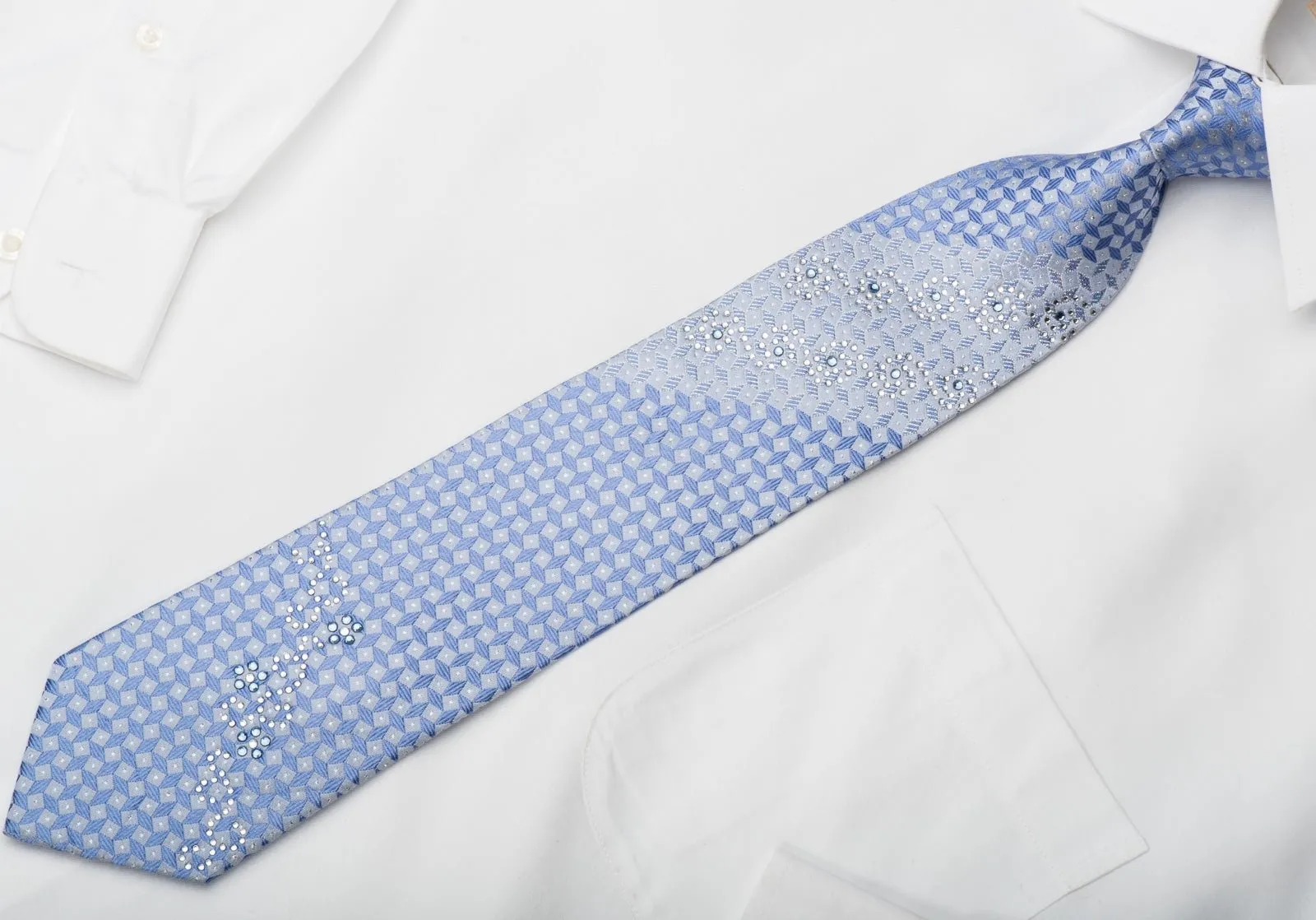 Arnold Palmer Rhinestone Silk Necktie Checkered On Blue With Sparkles