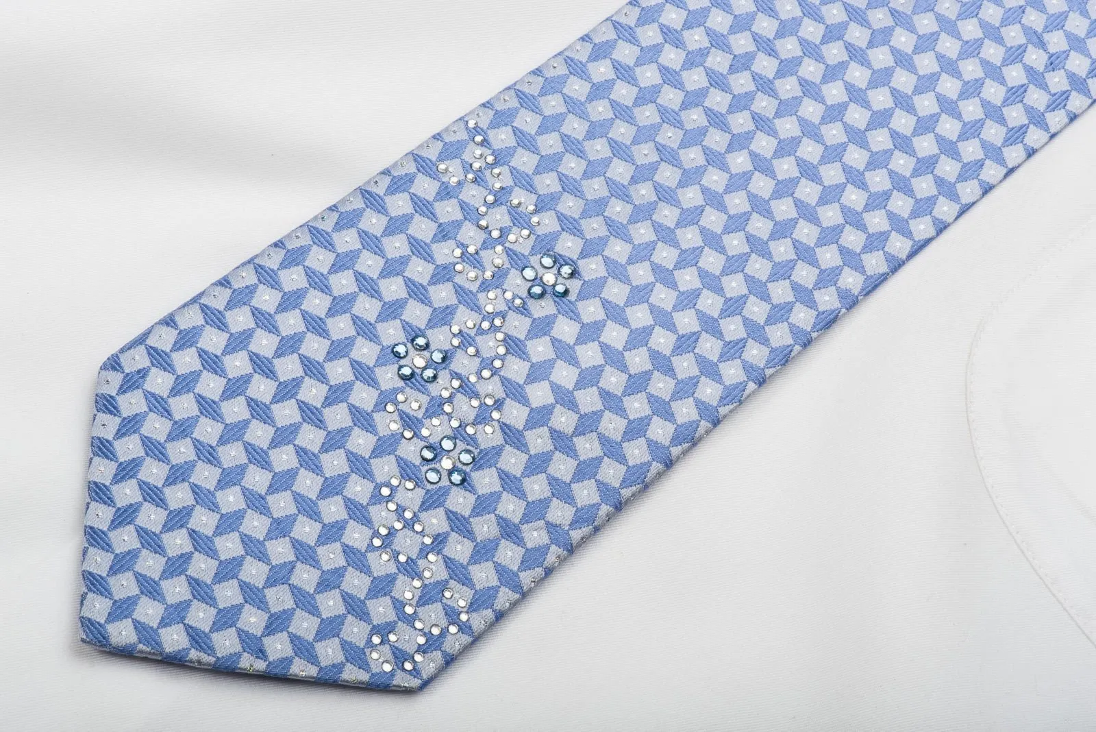 Arnold Palmer Rhinestone Silk Necktie Checkered On Blue With Sparkles