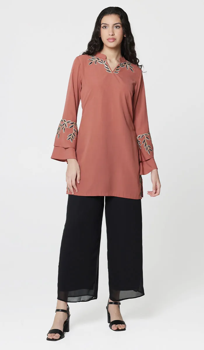 Arzoo Gold  Embellished Long Modest Tunic - Rose