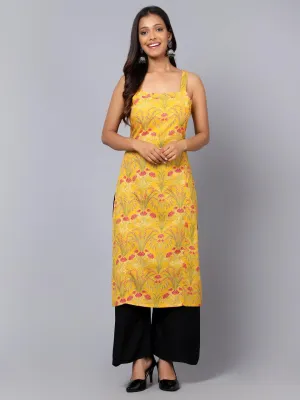 Bani Women Womens Printed Cut Sleeve Kurti with Adjuster Yellow