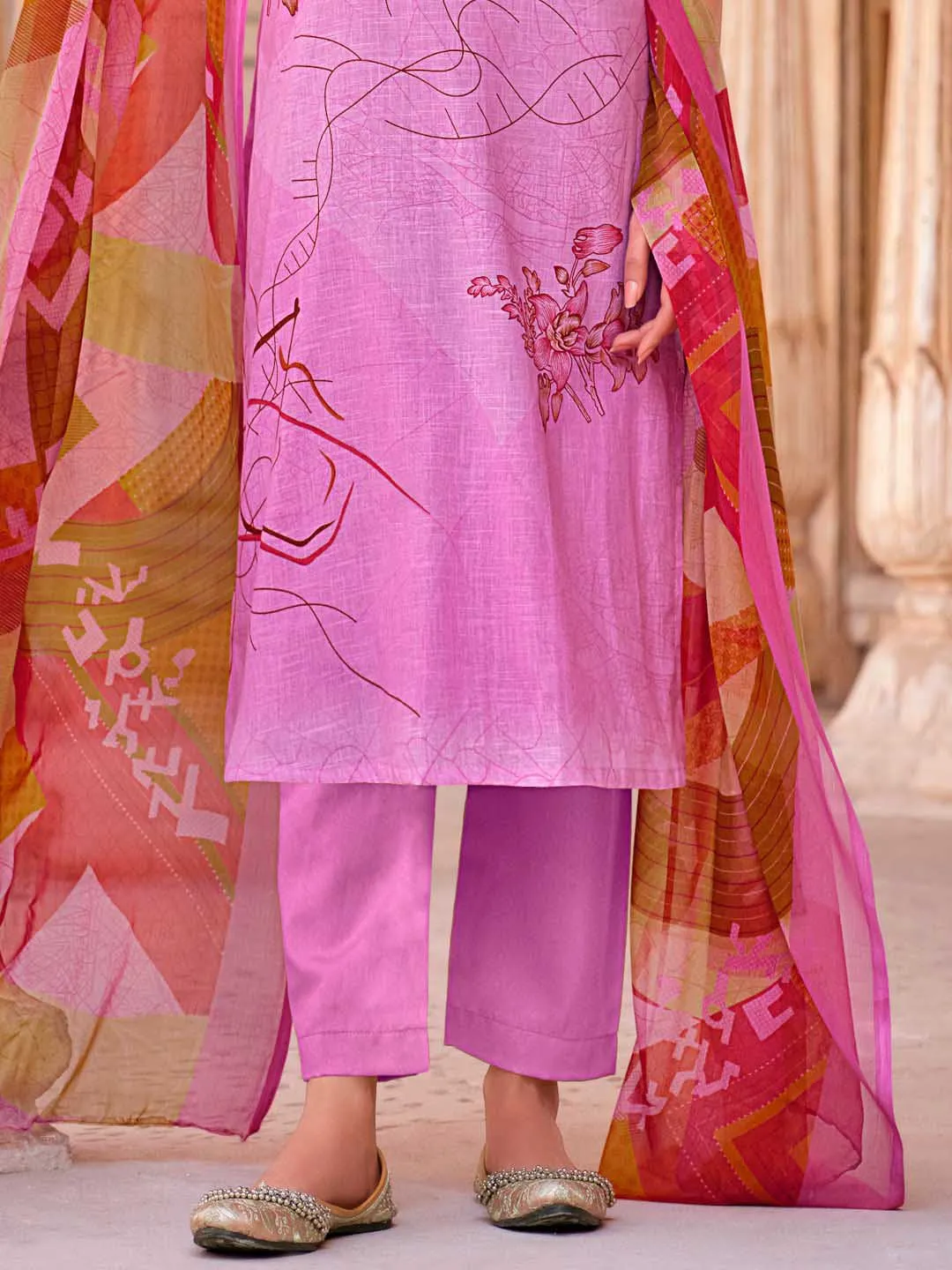 Belliza Cotton Linen Lilac Unstitched Women Suit Material