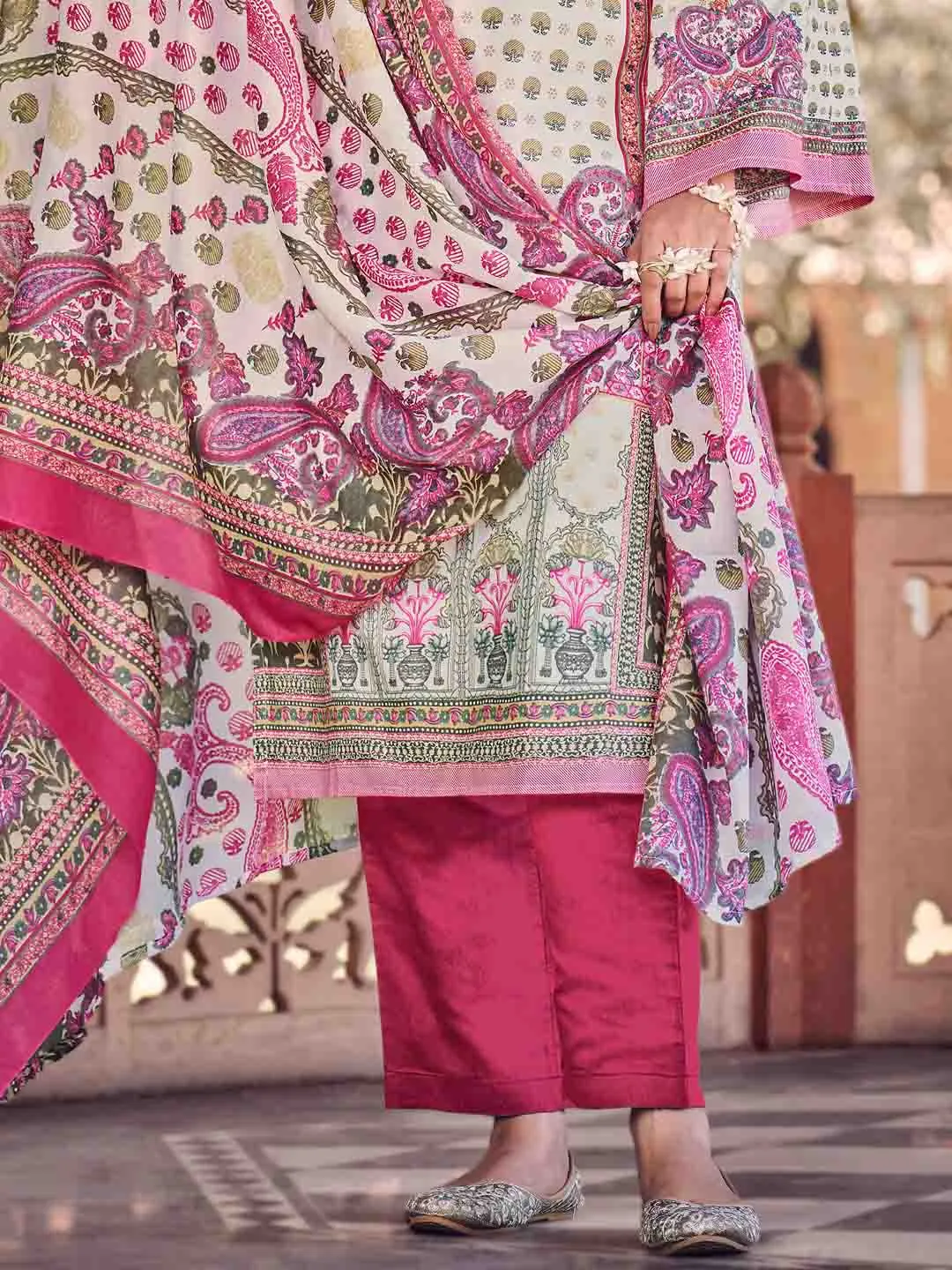 Belliza Pakistani Print Pink Unstitched Cotton Suit Dress Material