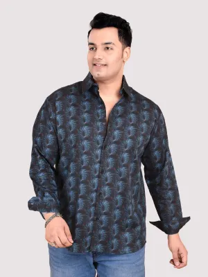 Black and Blue Abstract Flower Printed Cotton Full Sleeve Men's Plus size