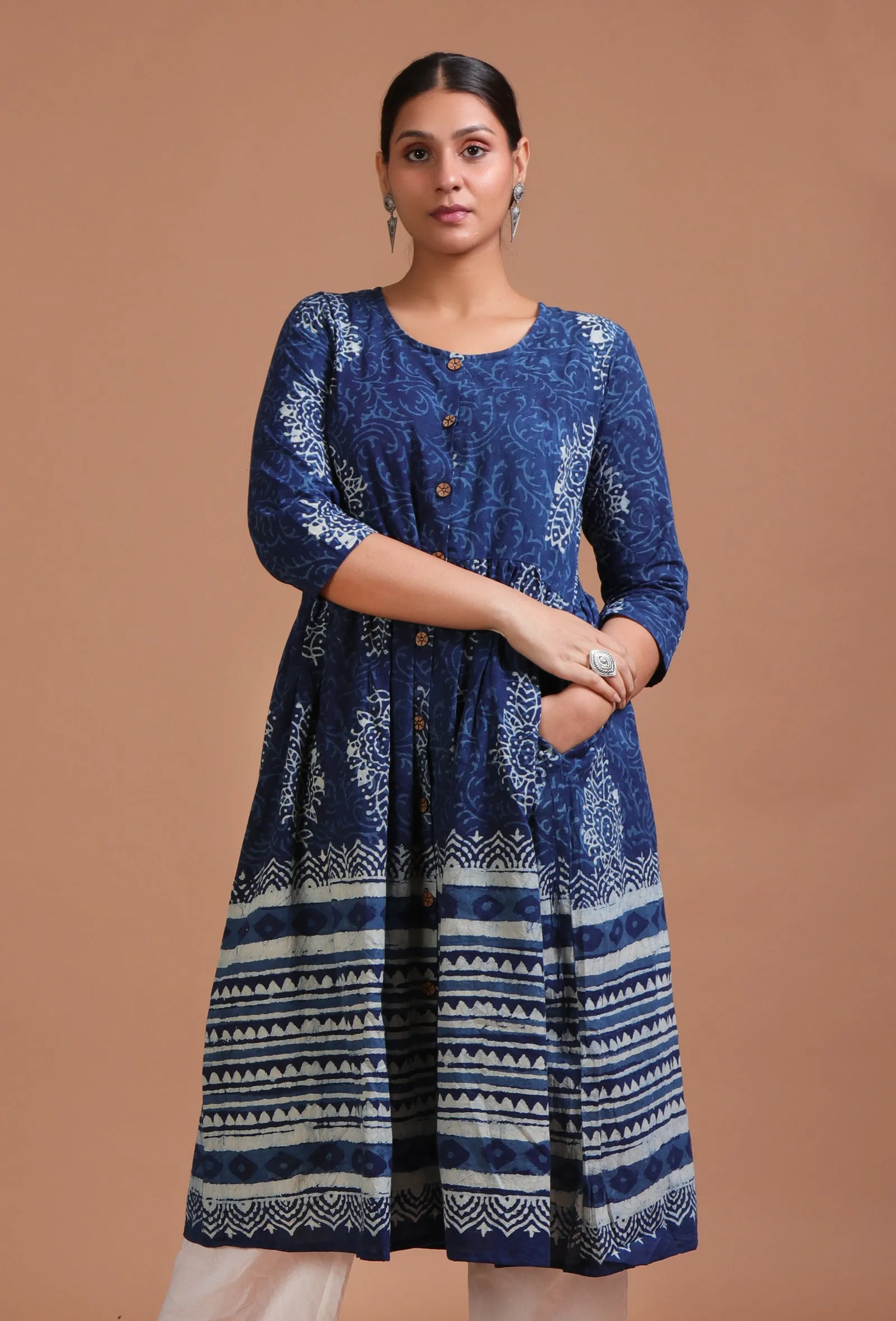 Blue Color Cotton Printed Dress