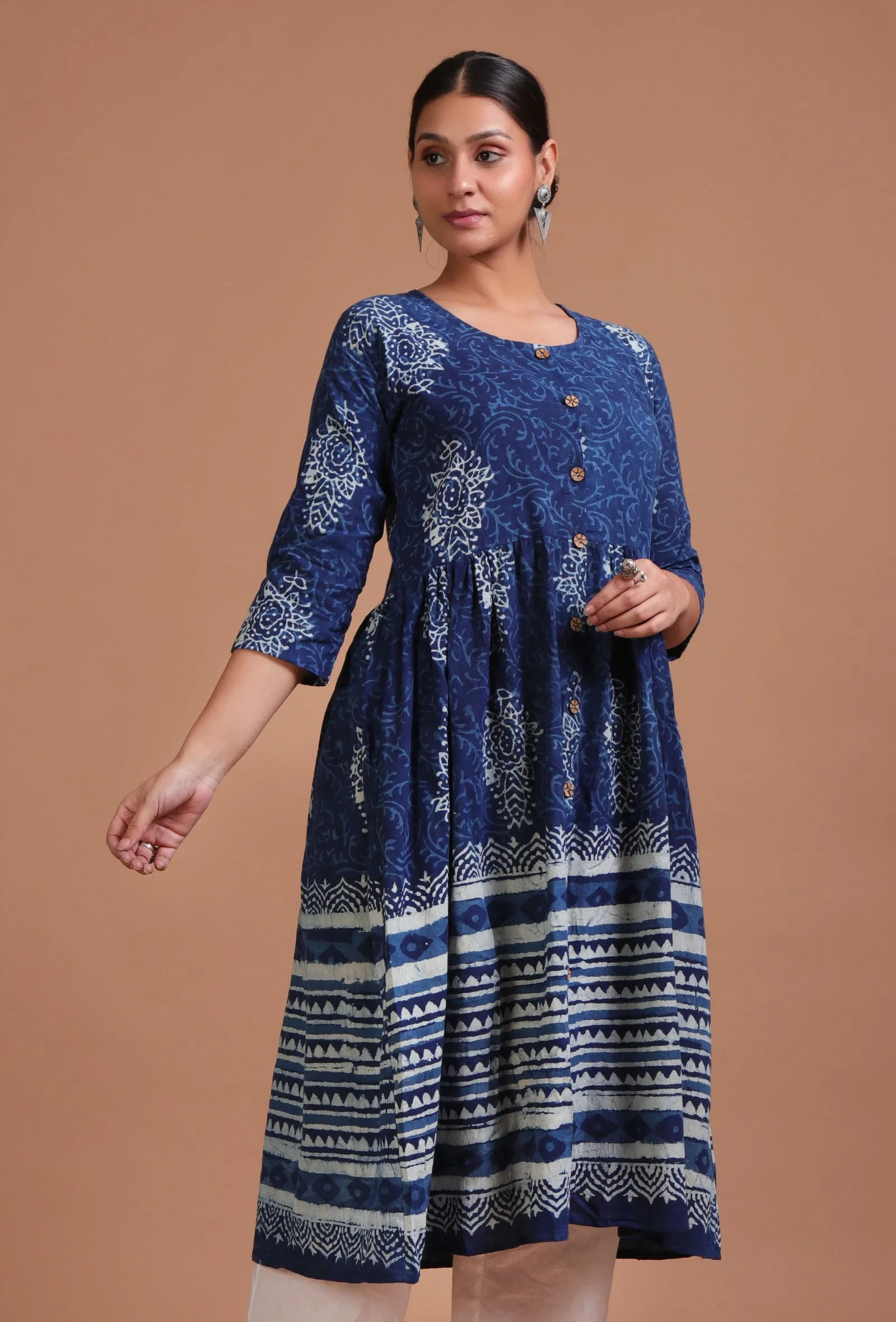 Blue Color Cotton Printed Dress