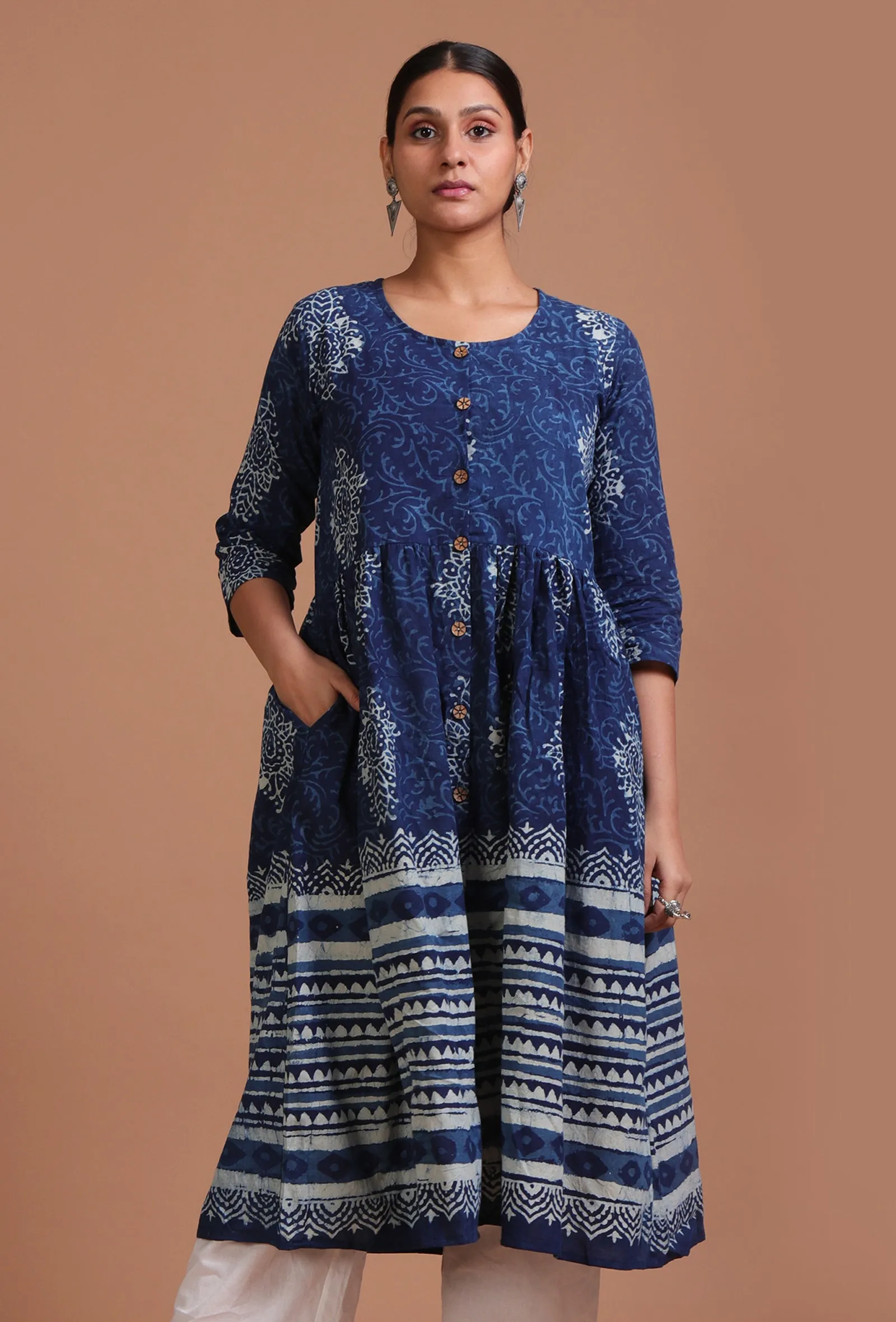 Blue Color Cotton Printed Dress