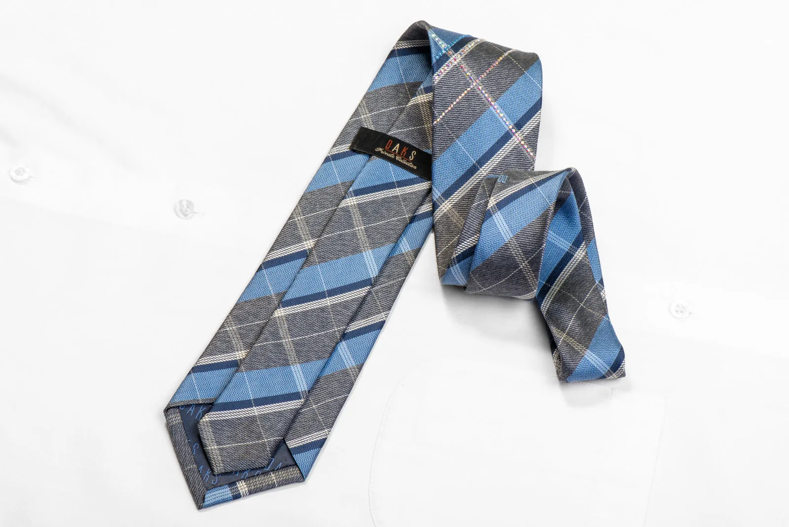 Blue Gray Plaid Rhinestone Silk Necktie