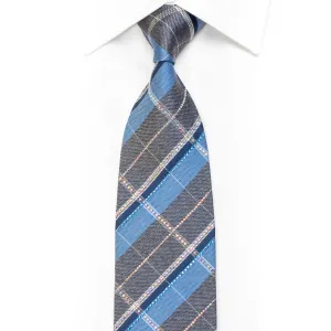 Blue Gray Plaid Rhinestone Silk Necktie