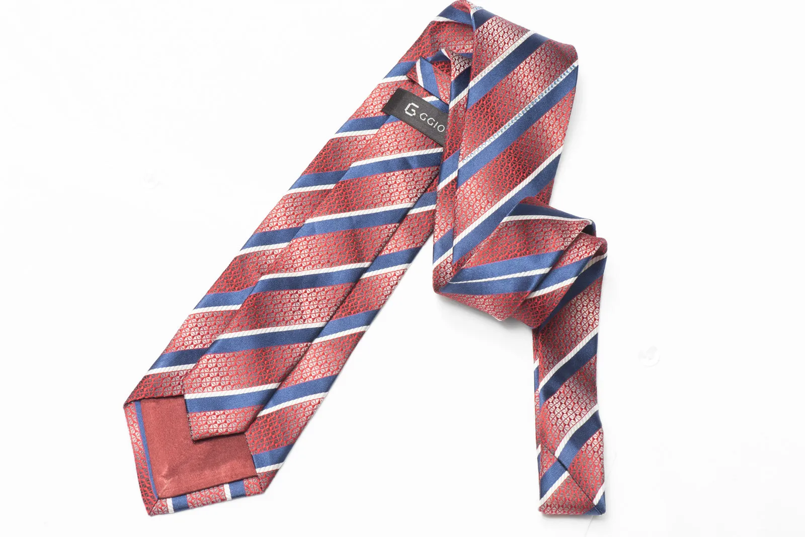 Blue Silver Red Striped Rhinestone Silk Tie