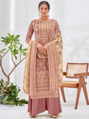 Brown Printed Cotton Unstitched Suit Material