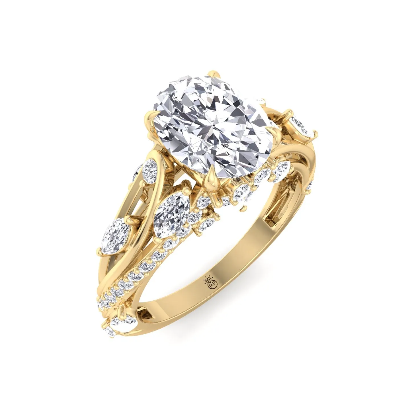 Bruna - Oval Cut Engagement Ring with Marquise and Round Sidestones