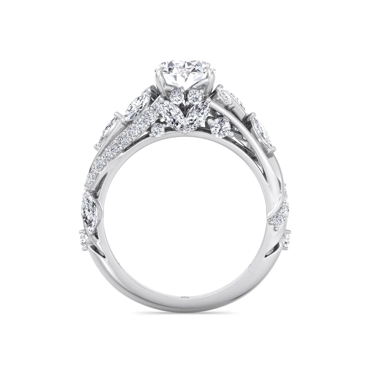 Bruna - Oval Cut Engagement Ring with Marquise and Round Sidestones