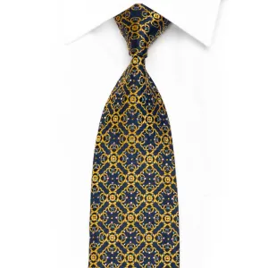 Cabrini Silk Necktie Yellow Cartouche On Blue