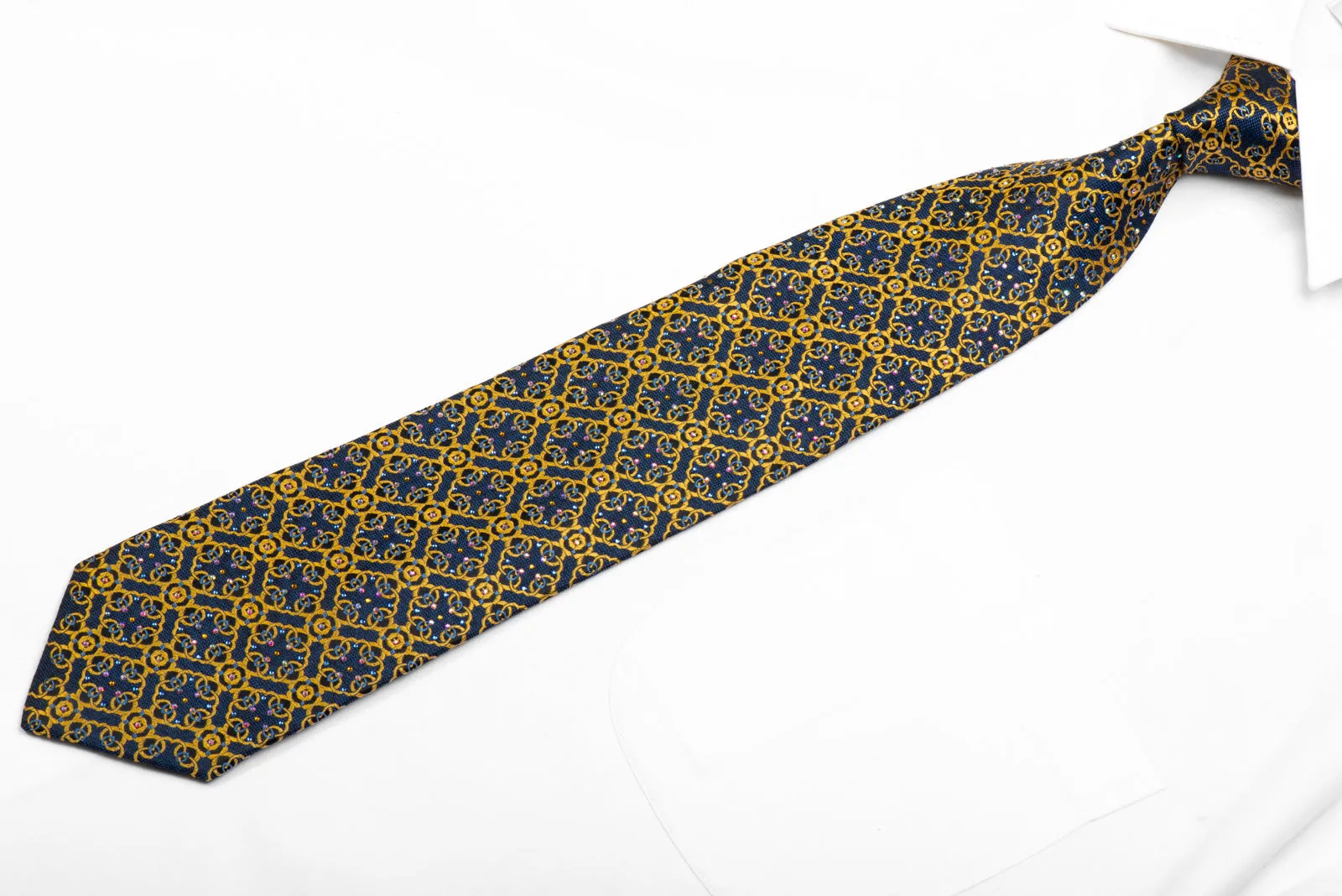 Cabrini Silk Necktie Yellow Cartouche On Blue