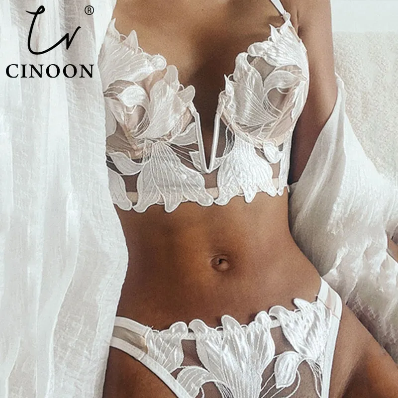 CINOON Sexy French Lace Embroidery Brassiere Lingerie Set