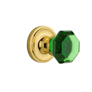 Classic Rosette with Emerald Waldorf Knob in Unlacquered Brass