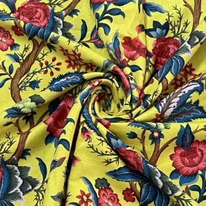 Classic Yellow Floral Print Velvet Fabric