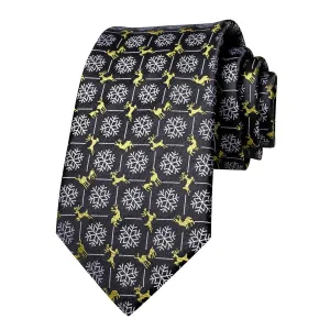 Classy Men Black Yellow Gold Winter Silk Tie