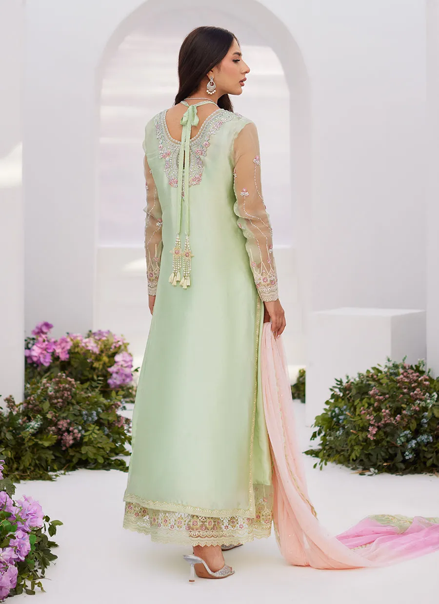 COLLETTE MINT OMBRE EMBELLISHED COLUMN KALIDAAR WITH EMBROIDERED SLIP AND DUPATTA