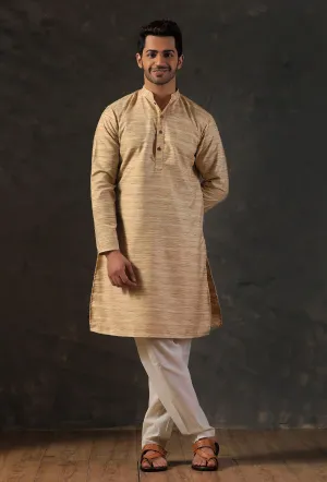 Cream Beige Silk Kurta with Cotton Pyjama