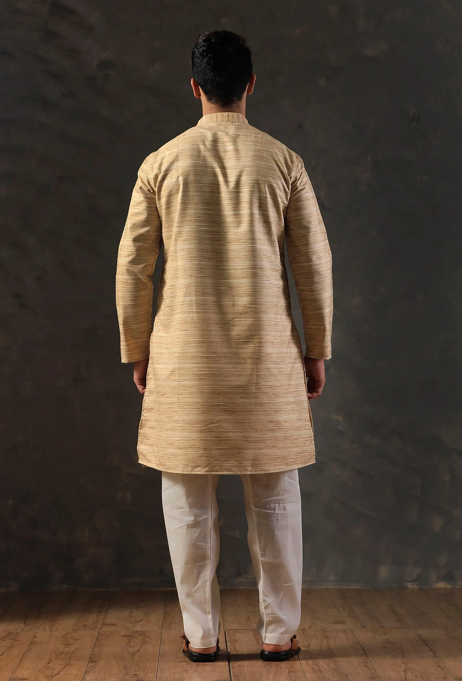 Cream Beige Silk Kurta with Cotton Pyjama