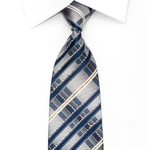 Daks Men's Silk Necktie Silver Blue Striped Crystal Necktie