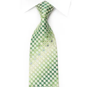 Daks Men's Woven Silk Crystal Tie Geometric Circles On Green With Blue Sparkles