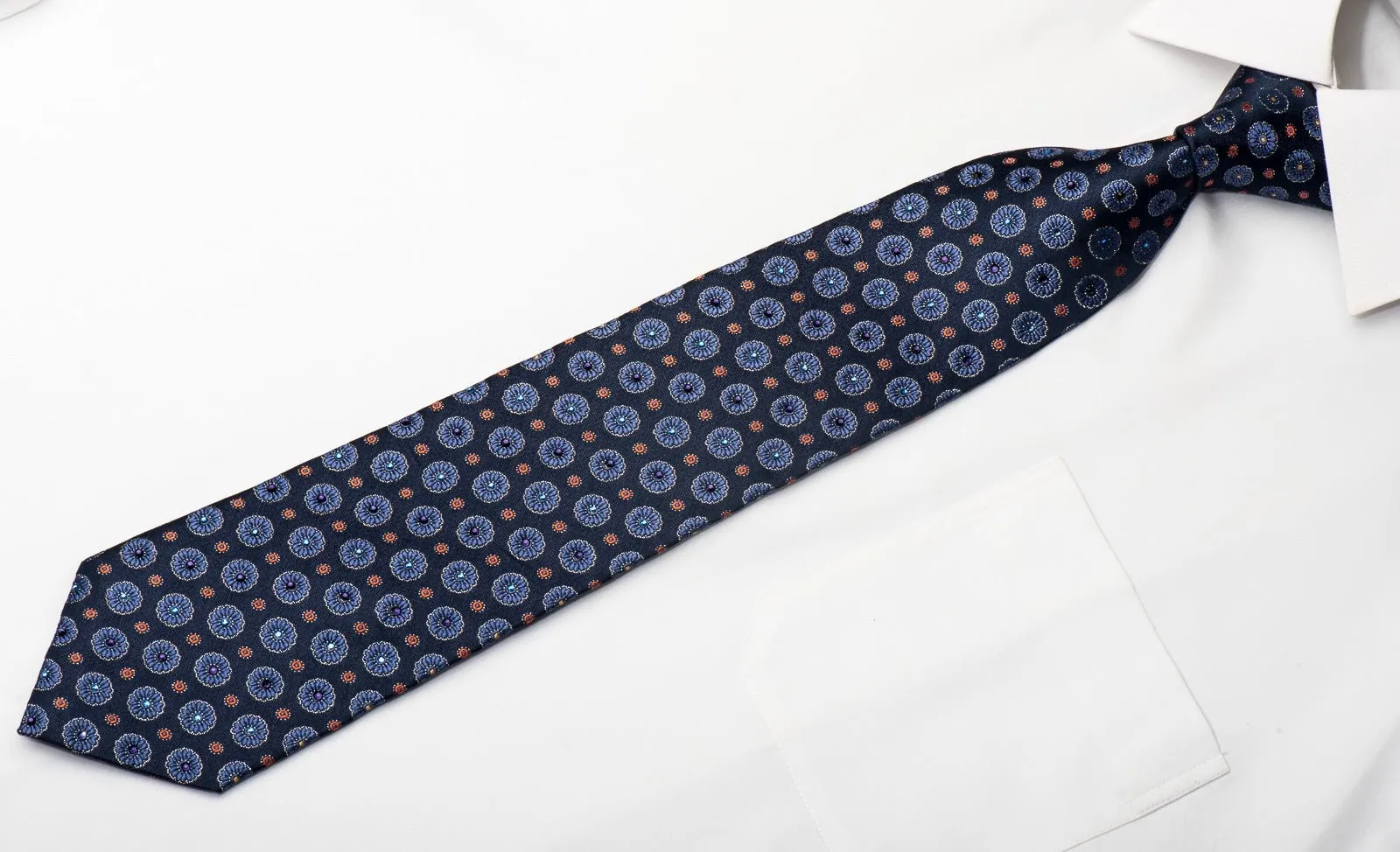 Daniel Hechter Men's Silk Tie Floral On Blue Sparkling With Rhinestones