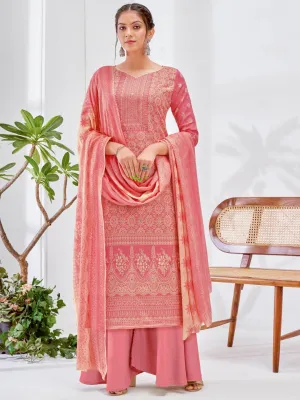 Dark Pink Cotton Printed Unstitched Suit Material