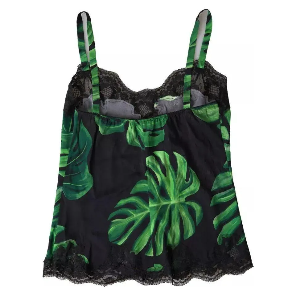 Dolce & Gabbana Black Philodendron Print Silk Camisole Underwear