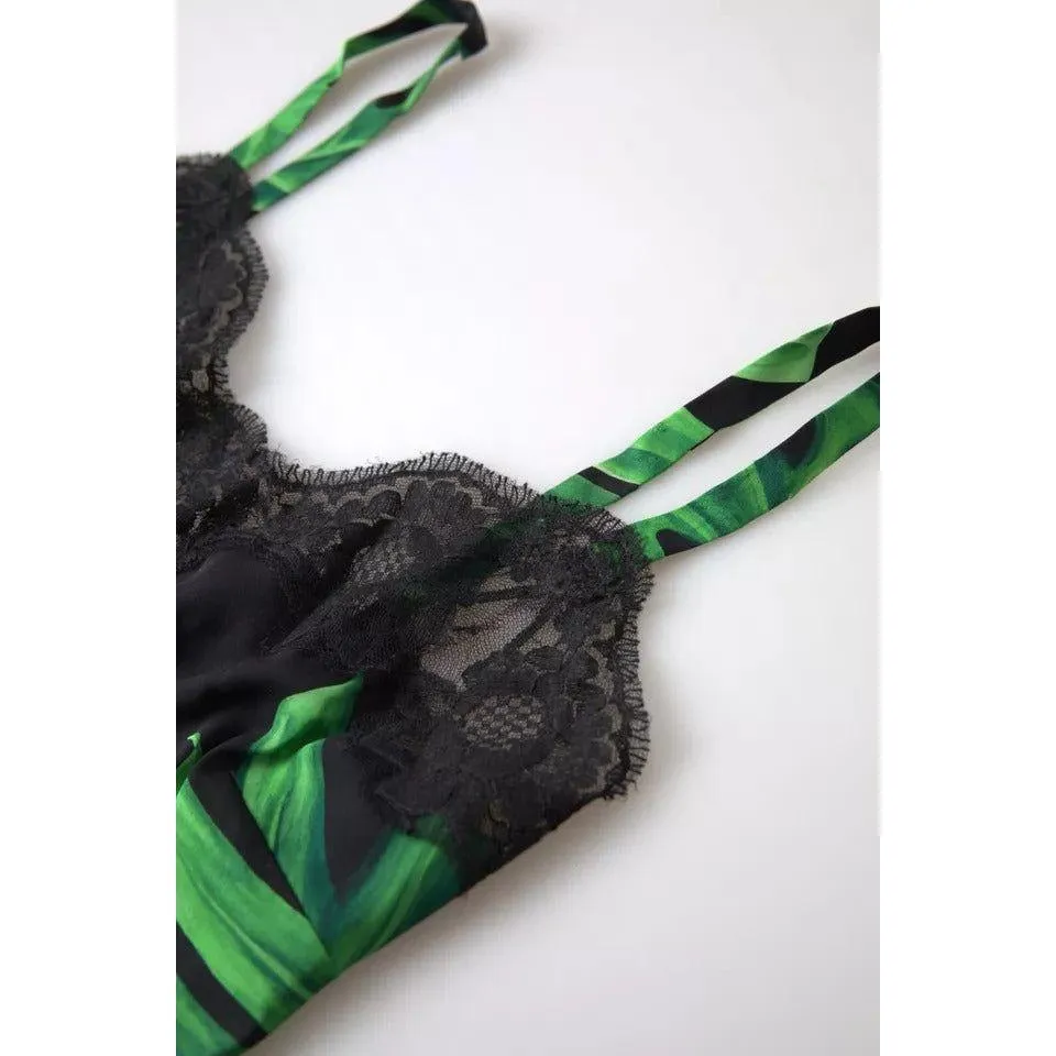 Dolce & Gabbana Black Philodendron Print Silk Camisole Underwear