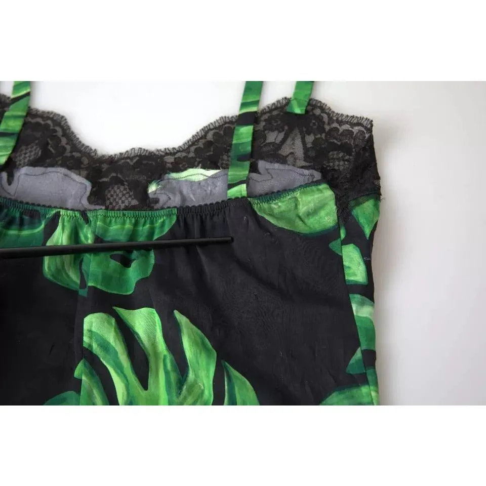 Dolce & Gabbana Black Philodendron Print Silk Camisole Underwear