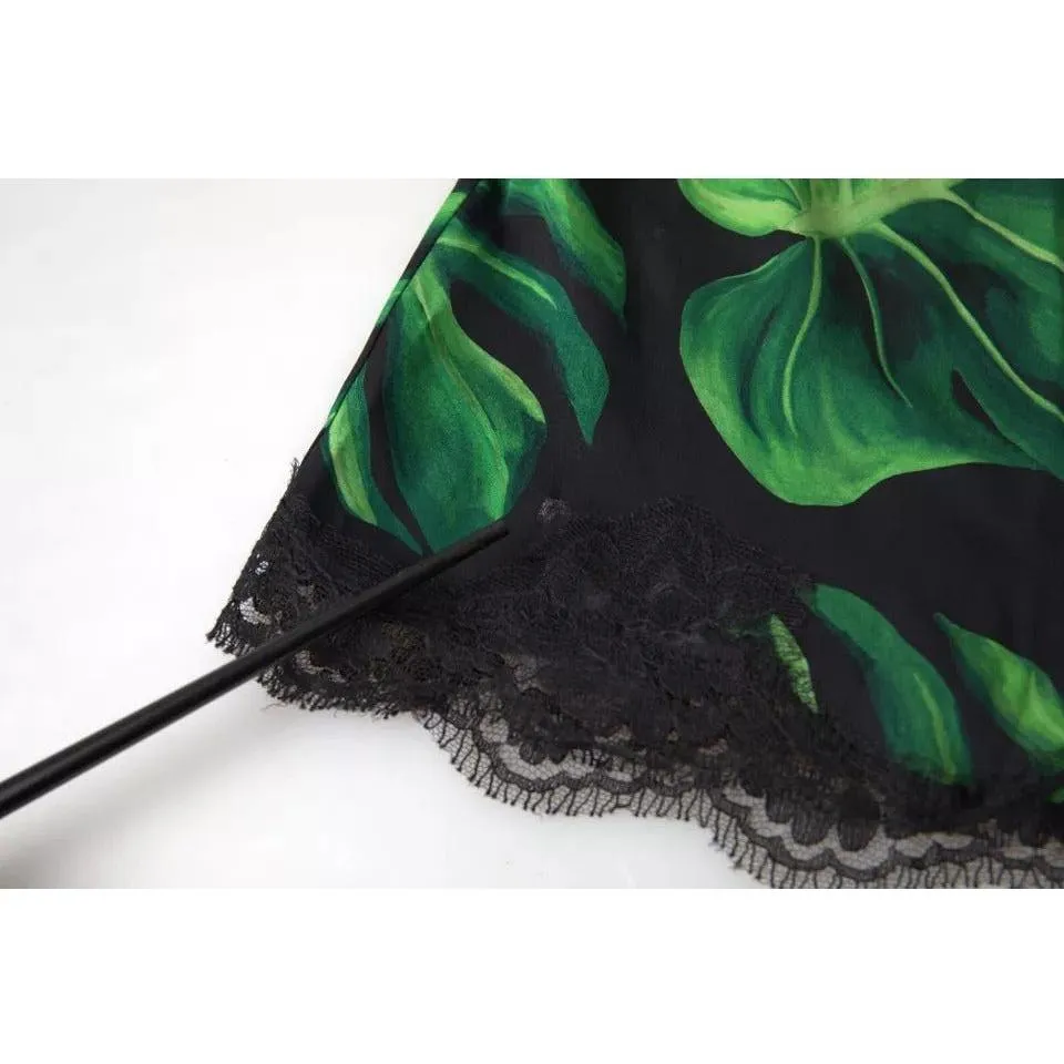 Dolce & Gabbana Black Philodendron Print Silk Camisole Underwear