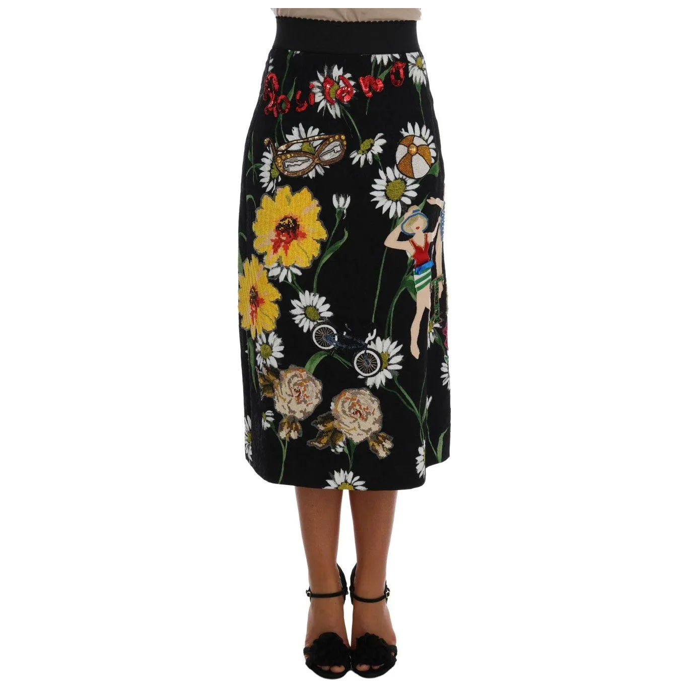 Dolce & Gabbana Embellished A-Line Mid-Calf Skirt