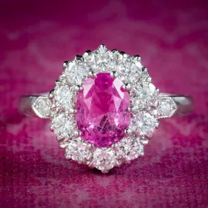 Edwardian Style Pink Sapphire Diamond Cluster Ring 1.6ct Sapphire