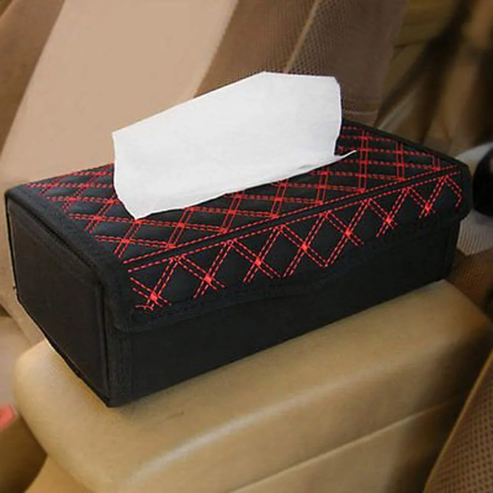 Electomania Leather Tissue Paper Portable Rectangular Holder (Black and Red)